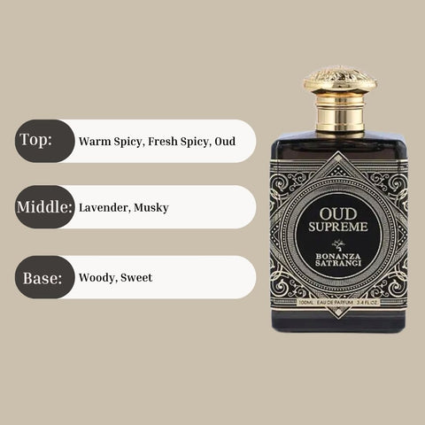 Oud Supreme EDP Spray 100ML (3.4 OZ) by Bonanza Satrangi | Long Lasting, Refreshing, Warm Woody, Musky, Luxurious Fragrance. - Intense Oud