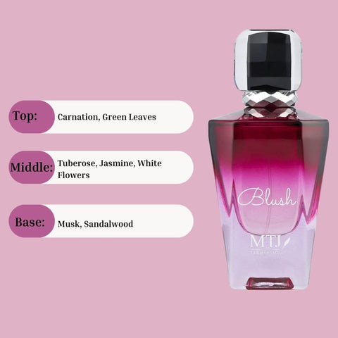 MTJ Blush Eau De Parfum Spray 100ML with floral, musky, and sensual scent, ideal for a feminine long-lasting fragrance.