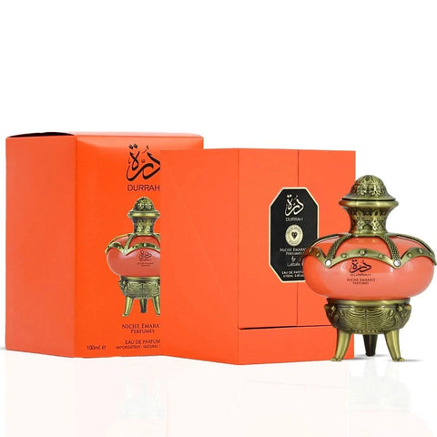 Lattafa Habik for Women and Niche Emarati Durrah Eau de Parfum spray bundle, 100ml bottles, elegant fragrance packaging
