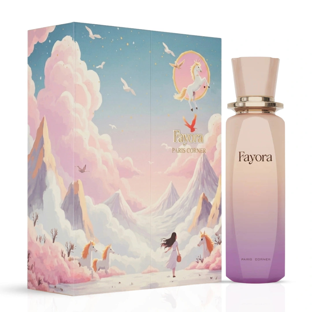 Paris Corner Eshal Musk and Fayora Eau De Parfum spray bundle, 100ml, featuring elegant bottles and luxurious fragrance design.