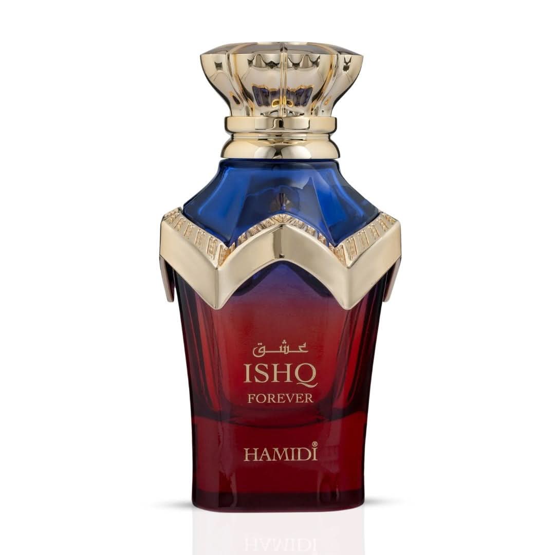 Hamidi Ishq Forever Eau de Parfum spray 100ml bottle, elegant design, showcasing the luxury fragrance of this popular EDP.