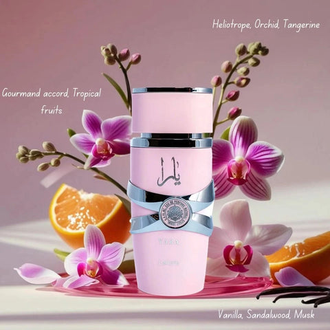 Lattafa Yara Eau de Parfum Spray and All Over Spray bundle, featuring 100ml perfume and 150ml body spray bottles.