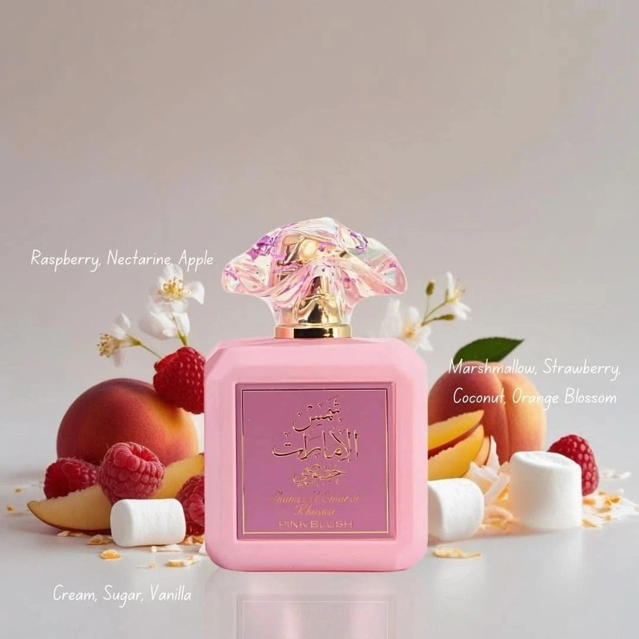 Pink Blush & Meethaq Extrait De Rouge by Ard Al Zaafaran and Hawas Pink by Rasasi perfume bundle, featuring 100ml Eau de Parfum sprays.