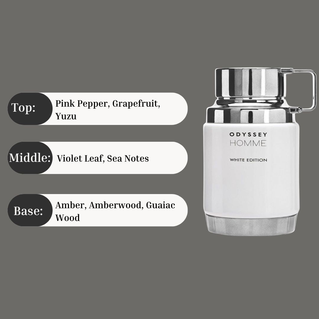 Odyssey Homme White Edition EDP Spray 60ML (2.02 OZ) by Armaf | A Fresh, Zesty Fragrance With Sophisticated Woody Undertones. - Intense Oud