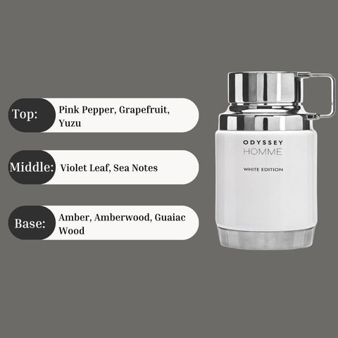 Odyssey Homme White Edition EDP Spray 60ML (2.02 OZ) by Armaf | A Fresh, Zesty Fragrance With Sophisticated Woody Undertones. - Intense Oud