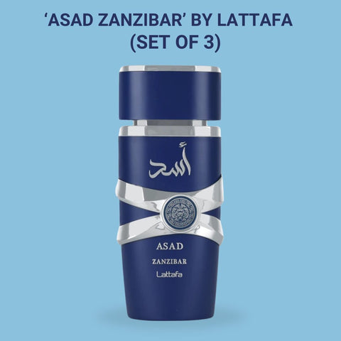 Asad Zanzibar  EDP Spray 100ML (3.4OZ) by Lattafa | Long Lasting, Embrace The Essence Of Rich Tropical Paradise. (PACK OF 3) - Intense Oud