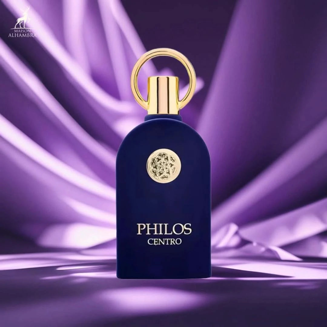 Maison Alhambra Philos Centro and Philos Messenger Eau de Parfum sprays bundle, 100ml each, featuring sleek bottles and elegant packaging.