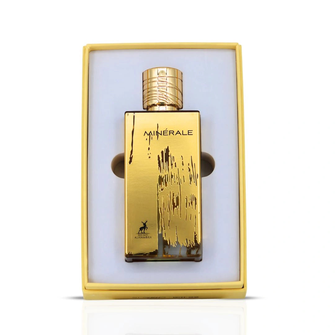 Minerale Gold Eau de Parfum Spray 100ml (3.4 oz) by Maison Alhambra | Smoky Patchouli, Osmanthus Silk, Suede-Kissed Woods - Intense Oud