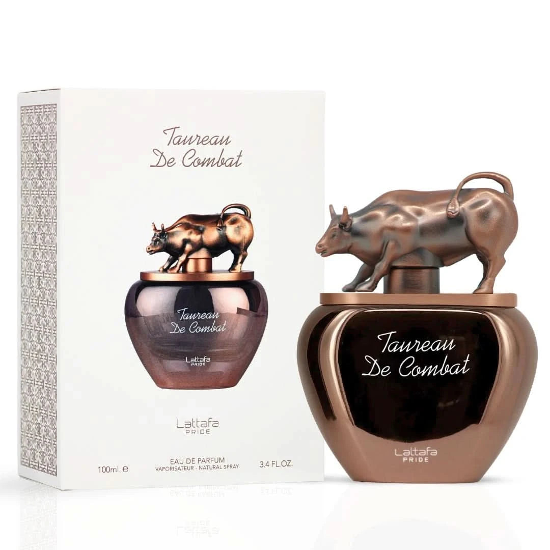 Lattafa Fire On Ice and Taureau De Combat eau de parfum spray bundle, 110ml and 100ml bottles, elegant perfume packaging.