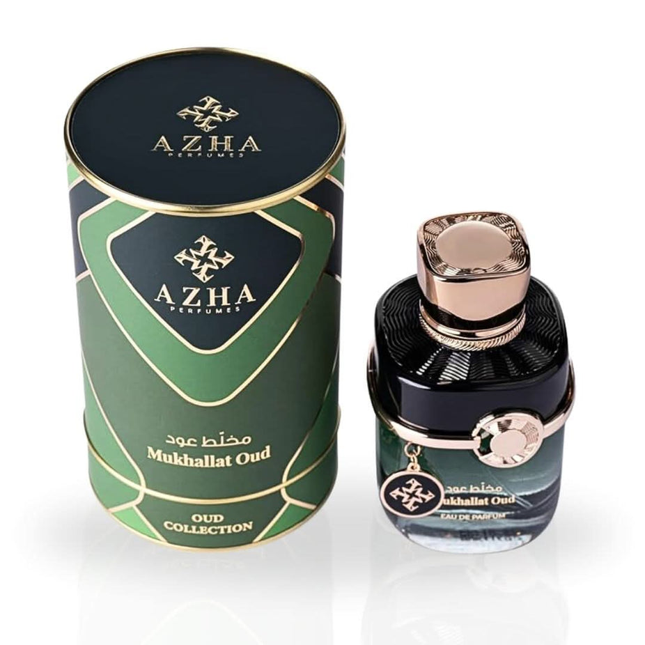 Azha Oud Collection Mukhallat Oud EDP 100ML fragrance bottle with elegant design, showcasing a luxurious and captivating scent.