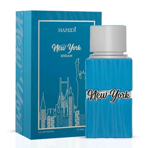 Hamidi New York Life and Dream Eau de Parfum spray bundle, 100ml, featuring two elegant perfume bottles with decorative caps.