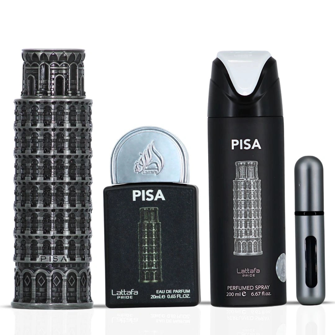 Lattafa Pride Pisa 3-Piece Eau de Parfum Gift Set | A Sunlit Stroll Through Citrus Groves & Ambered Alleys (Gift Set) - Intense Oud