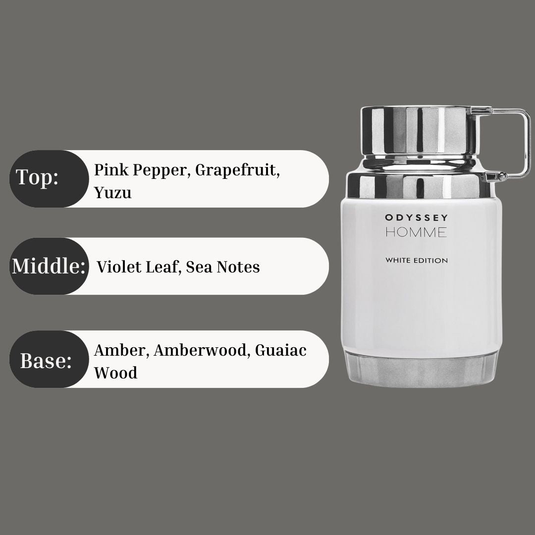Odyssey Homme White Edition EDP Spray 100ML (3.4OZ) by Armaf | Long Lasting, Exquisite, Signature Scents. - Intense Oud