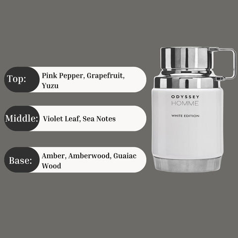 Odyssey Homme White Edition EDP Spray 100ML (3.4OZ) by Armaf | Long Lasting, Exquisite, Signature Scents. - Intense Oud