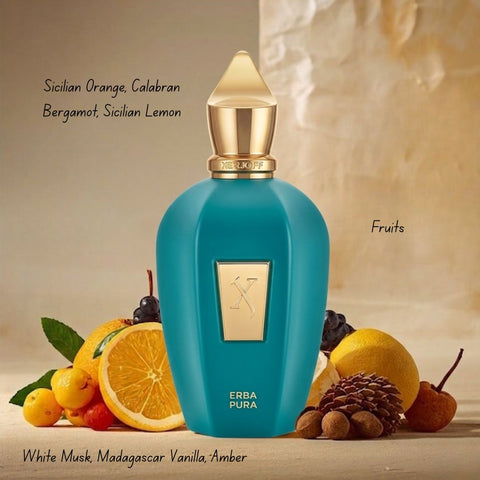 Xerjoff Erba Pura Eau de Parfum spray 100ml bottle with elegant packaging and floral-woody fragrance design.
