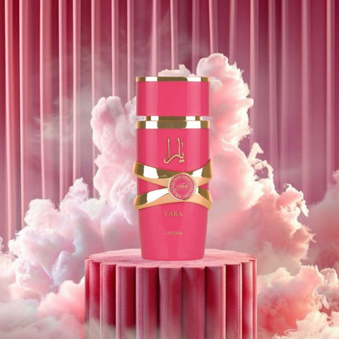 Lattafa Yara Candy Eau de Parfum spray 100ml bottles in a value pack, with colorful packaging and stylish perfume bottles.