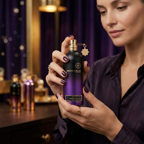 Montale Intense Starry Nights Extrait de Parfum spray bottle, 100ml, with elegant black cap and starry night-inspired packaging.