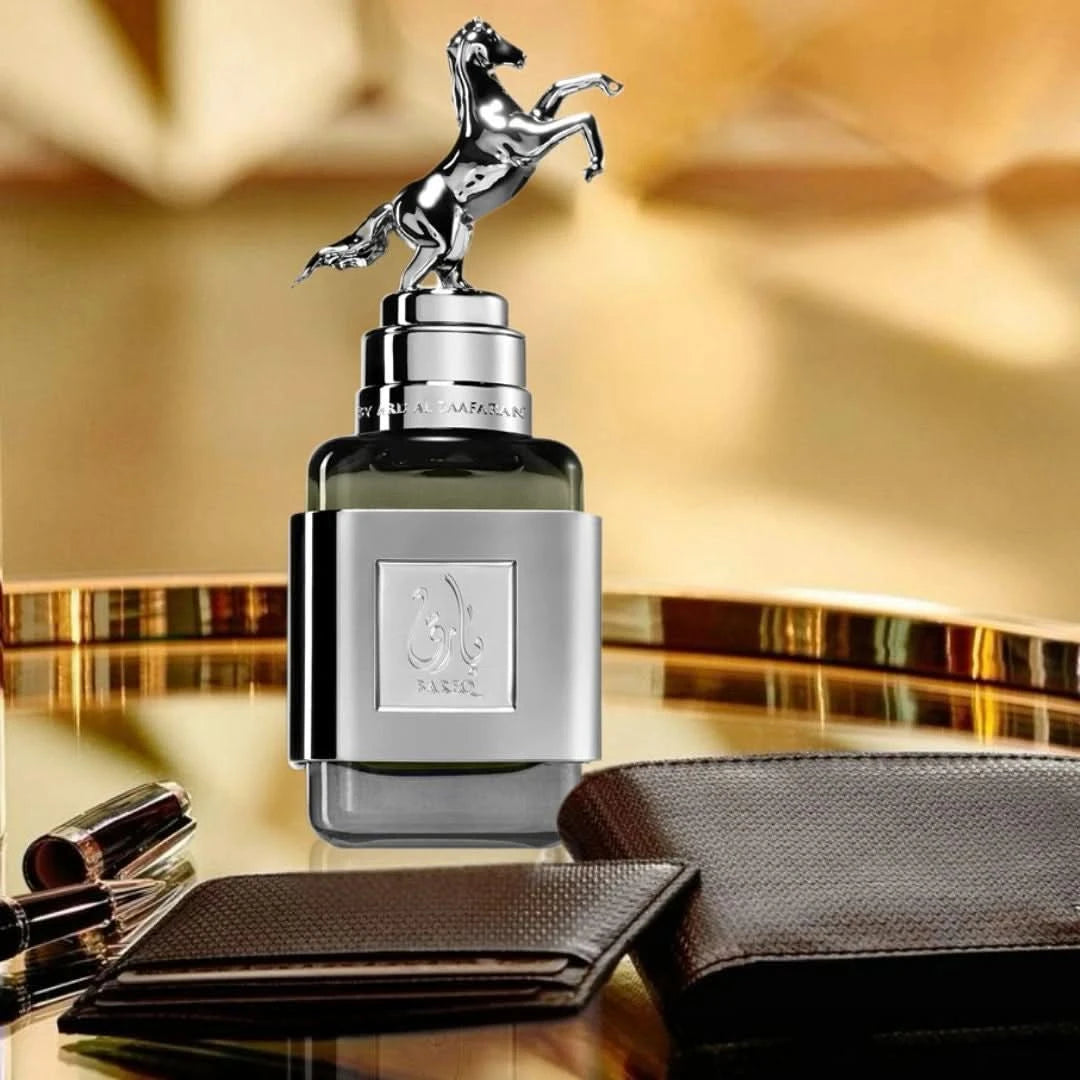 Ard Al Zaafaran Bareq Eau de Parfum Spray 100ml bottle with elegant design and fragrance details visible.