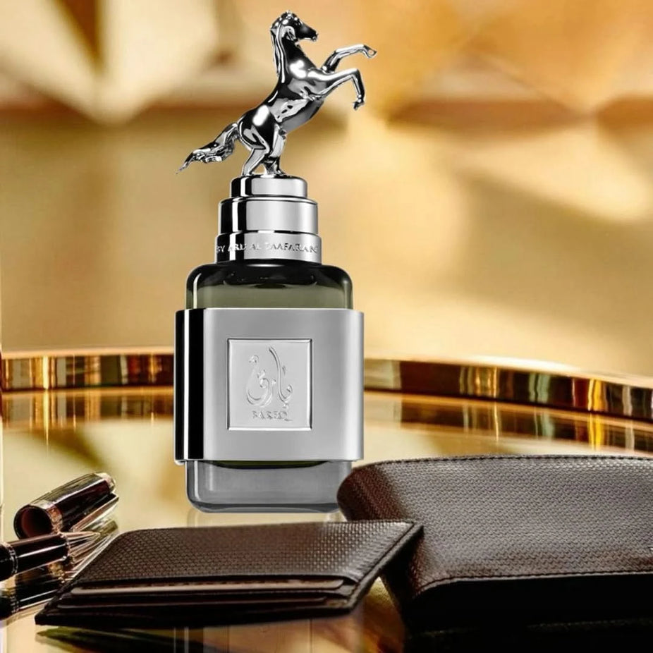 Ard Al Zaafaran Bareq Eau de Parfum Spray 100ml, elegant glass bottle with a sleek design, showcasing the EDP for men.