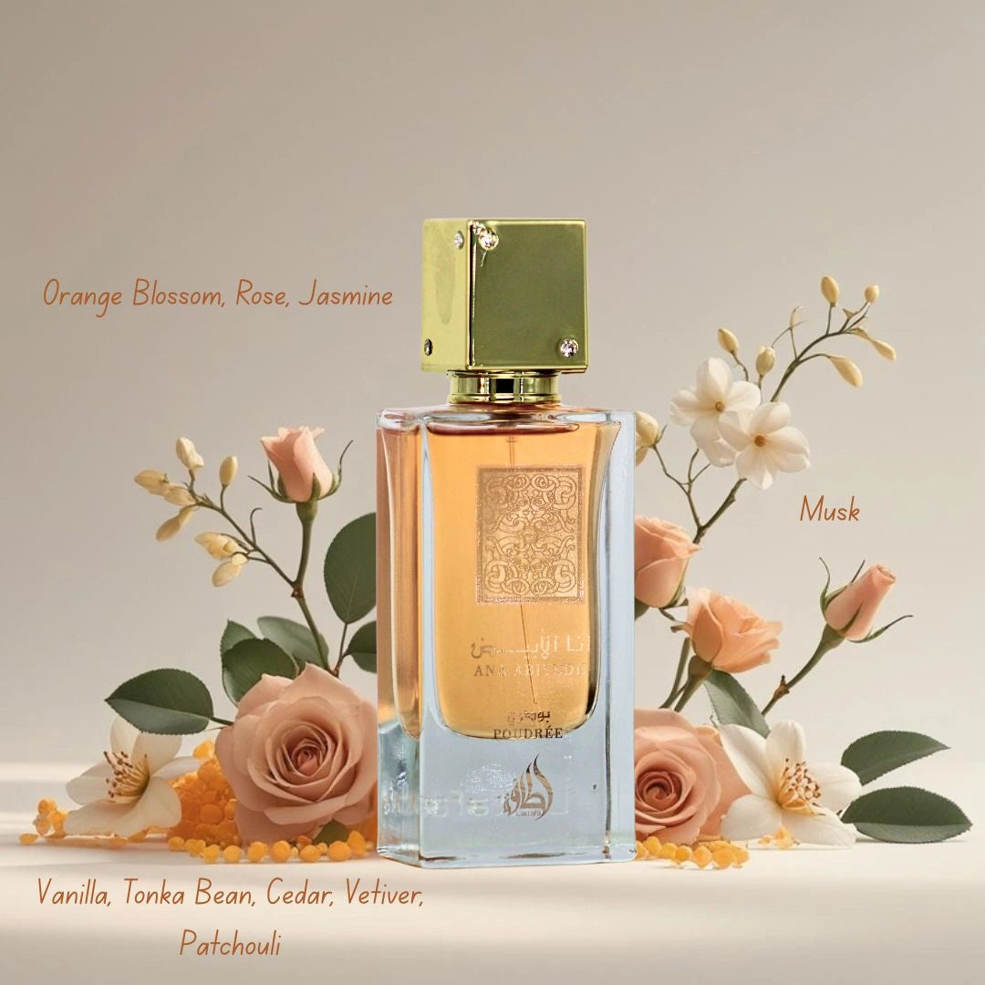 Ana Abiyedh Poudree Eau de Parfum Spray 60ml (2.4 oz) by Lattafa | A Whisper of Powdered Petals & Vanilla Silk - Intense Oud