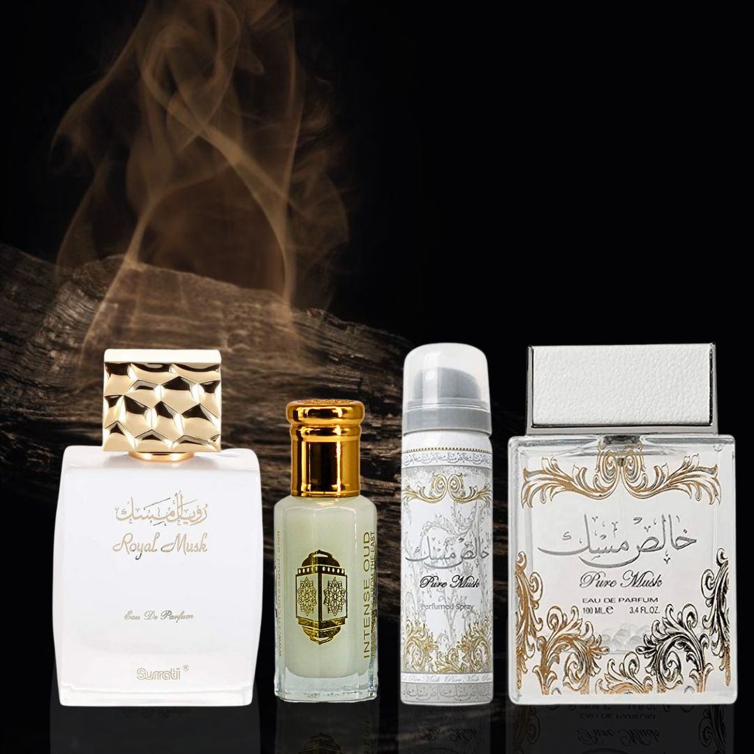 Royal Musk EDP 100ML (3.4 OZ) By Surrati, Pure Musk With DEO EDP Spray 100ML (3.4 OZ) By Lattafa & Musk Tahara Oil 12ML(0.40 OZ) By Intense Oud With Magnetic Gift Box | Enhance Charm With Every Spray. - Intense Oud
