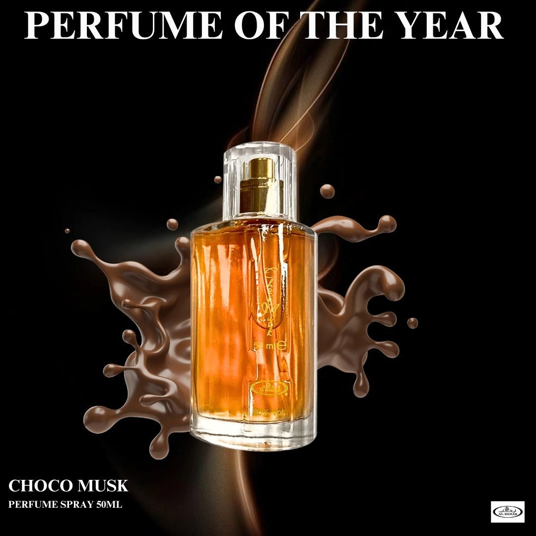 Choco Musk Eau de Parfum Spray 50ml (1.7 oz) & Roll-On 6ml (0.2 oz) by Al Rehab | A Sweet, Cozy Scent Bundle with Vanilla & Rich Chocolate Notes (Bundle) - Intense Oud