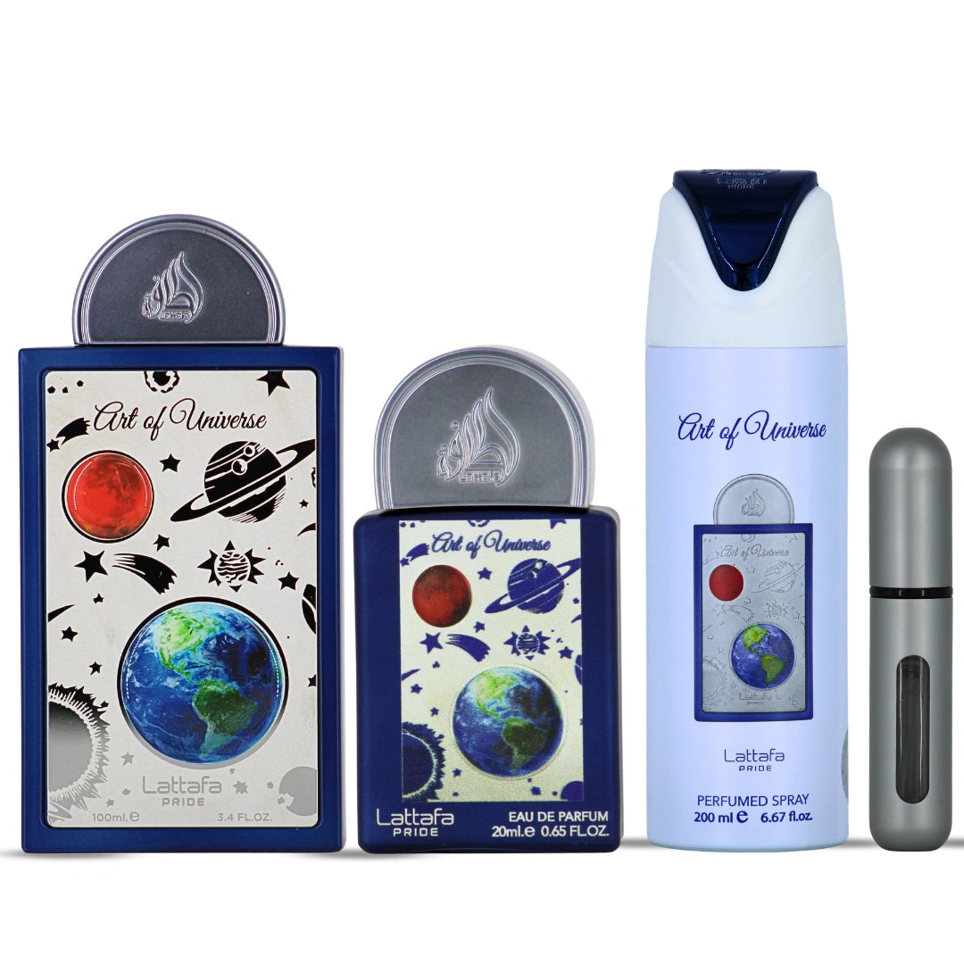Lattafa Pride Art of Universe 3-Piece Eau de Parfum Gift Set | A Cosmic Dance of Citrus & Warmth – Bold, Fresh, Infinite (Gift Set) - Intense Oud