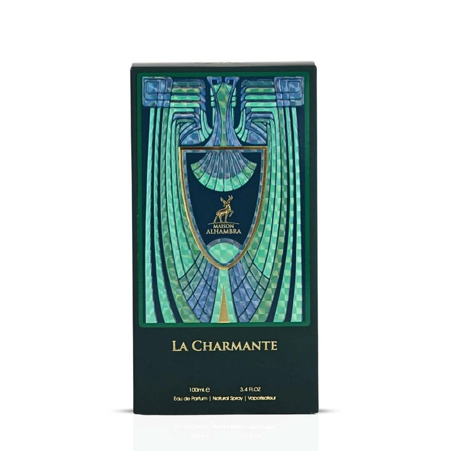 Maison Alhambra La Charmante Eau de Parfum spray 100ml bottle with elegant packaging and floral design.