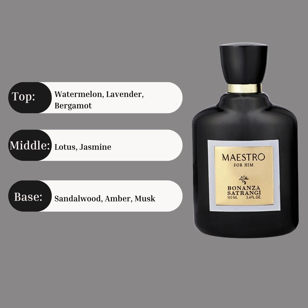 Maestro For Him EDP Spray 100ML (3.4 OZ) by Bonanza Satrangi | Long Lasting, Citrusy, Floral, Musky, Luxurious Fragrance. - Intense Oud