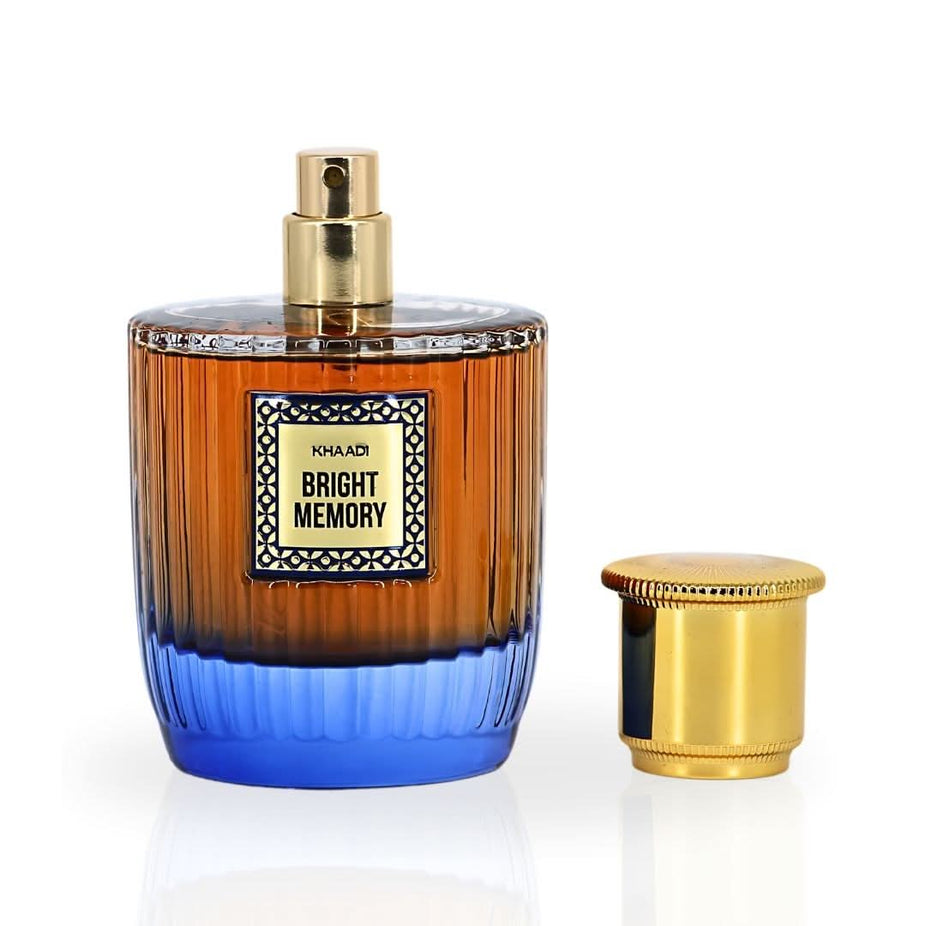 Khaadi Bright Memory Eau de Parfum spray bottle with 100ml capacity, elegant design, and floral fragrance notes.