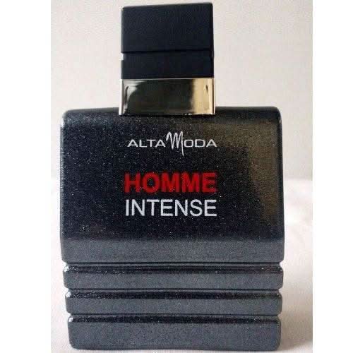 Alta Moda Homme Intense Men EDT 100ml bottle with velvet pouch, showcasing sleek packaging and elegant design.