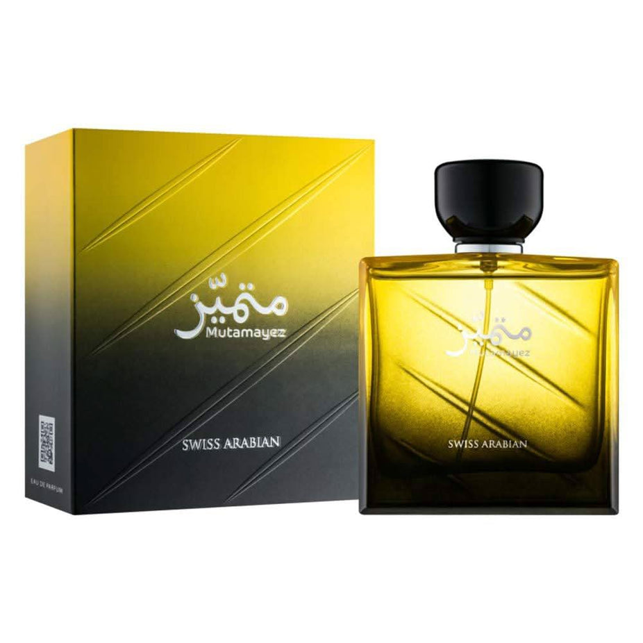 Swiss Arabian Mutamayez for Men Eau De Parfum 100ml bottle with sleek design and branding visible in the image.