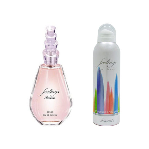 Feelings for women  EDP 60 ML With  Deodorant - 200ML (6.7oz) I by Rasasi - Intense oud