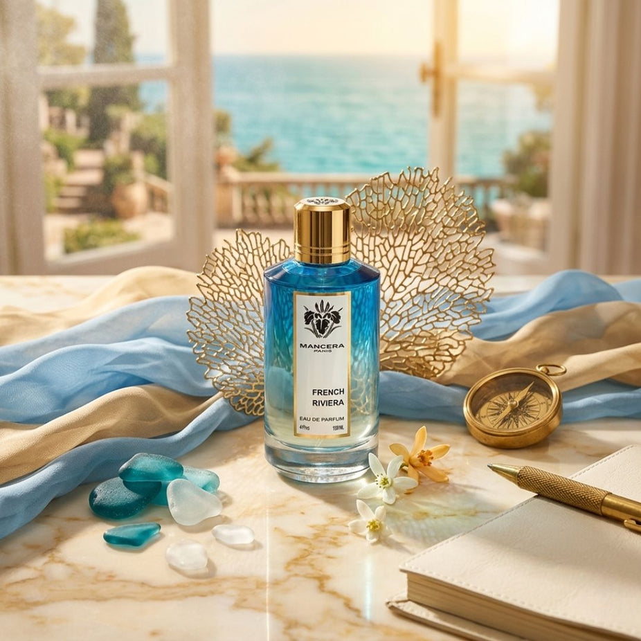 French Riviera Eau de Parfum spray by Mancera, 120ml, with a sleek bottle and elegant design for a luxurious fragrance experience.