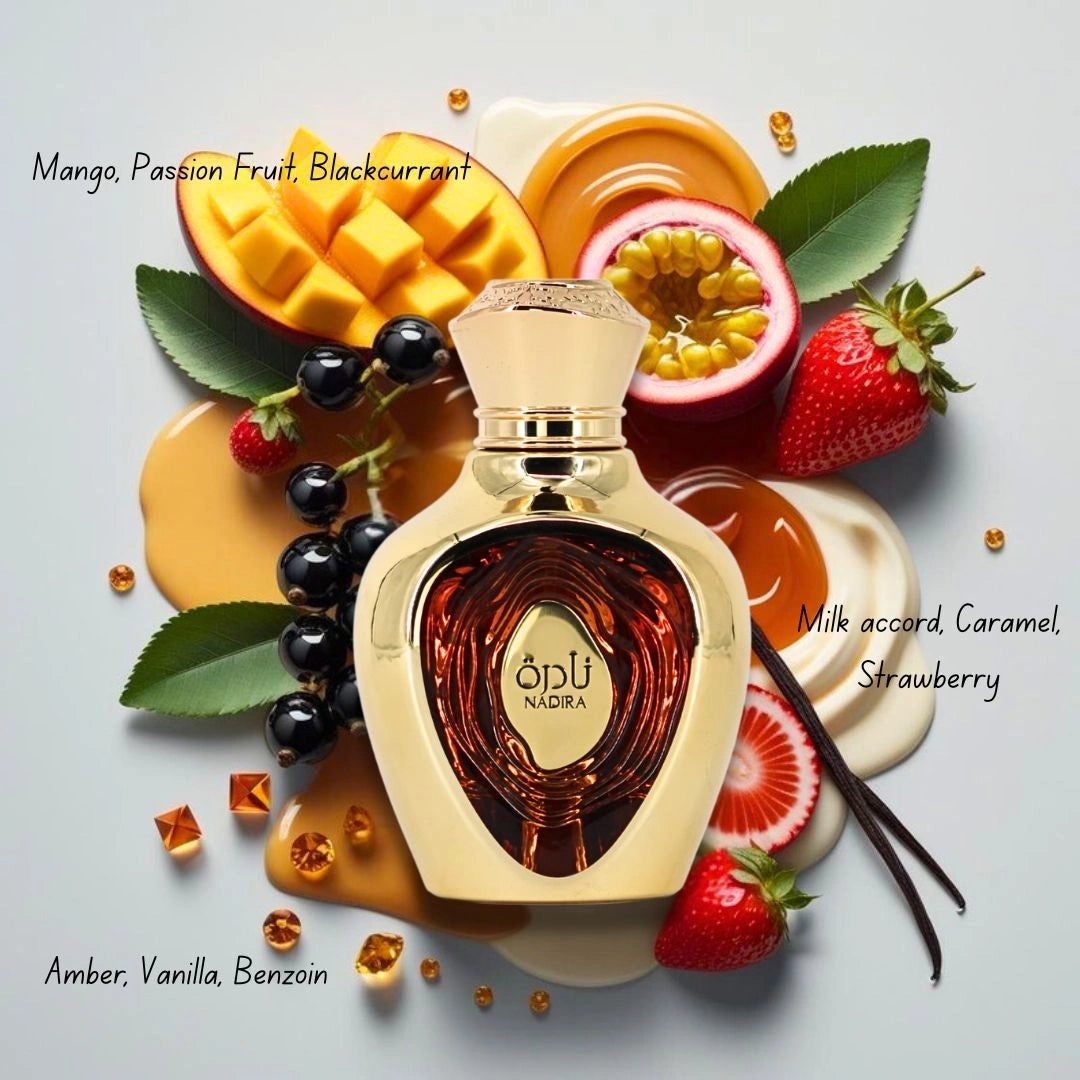 Niche Emarati Safeer & Nadira Eau De Parfum Sprays 100ml (3.4 oz) by Lattafa | A Pairing of Refined Spice and Luscious Fruity Delight (Bundle) - Intense Oud