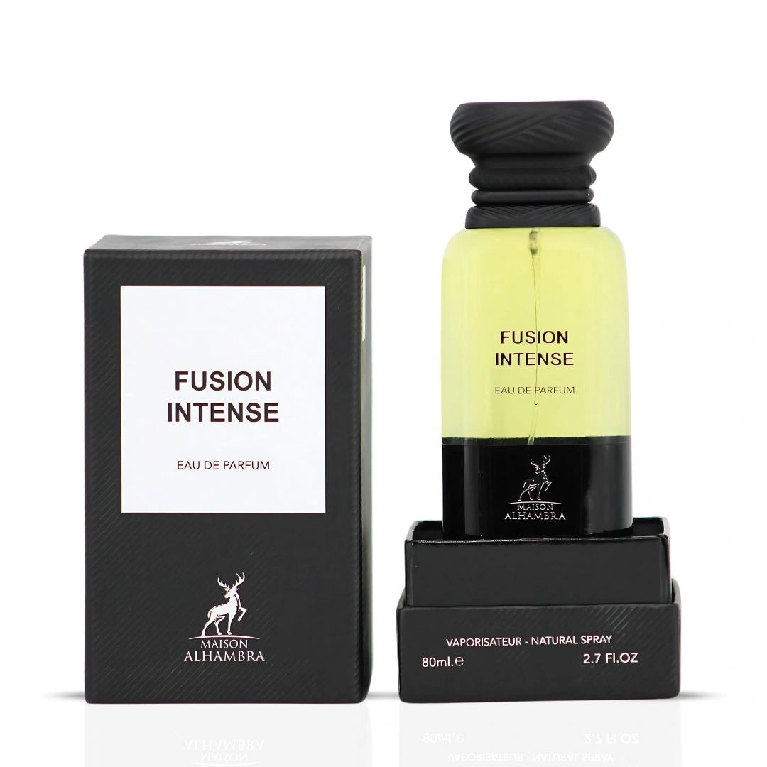Fusion Intense Eau de Parfum Spray 80ml (2.7 oz) by Maison Alhambra | Creamy Woods, Suede Smoothness, Aromatic Fire - Intense Oud