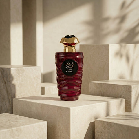 Safeer Al Ward Eau de Parfum spray by Ard Al Zaafaran, 100ml bottle with a sleek design, showcasing the elegant fragrance packaging.