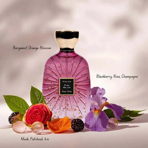 Pink Me Up Eau de Parfum spray by Atelier Des Ores, 100ml, featuring a sleek pink perfume bottle with a modern design.