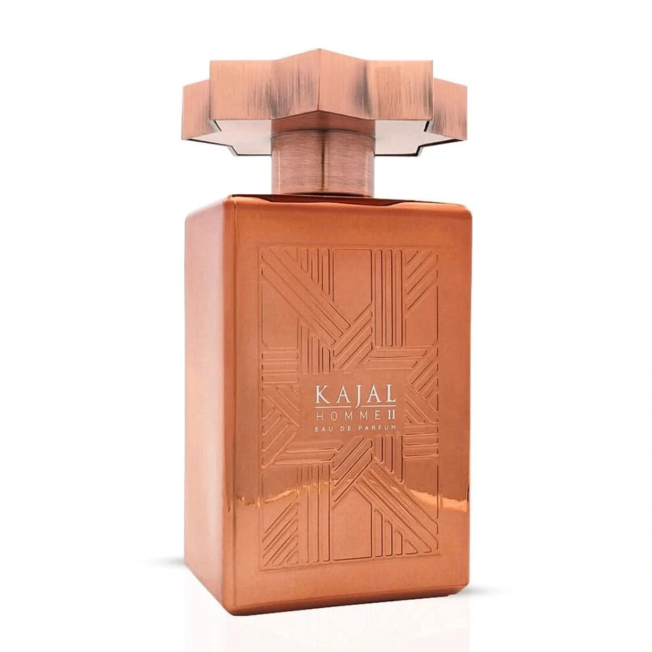 Kajal Homme II Eau de Parfum spray 100ml, sleek bottle with silver accents, showcasing the stylish fragrance design.