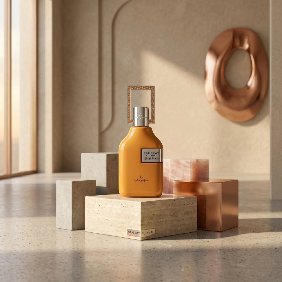 Sahebat Al Jamal Eau de Parfum spray by Ard Al Zaafaran, 70ml bottle with elegant floral and woody fragrance design.