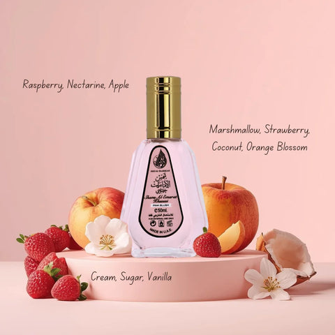 Choco Musk Marshmallow Eau De Parfum Spray 50ml (1.65 oz) by Al Rehab & Pink Blush Shams Al Emarat Khususi Eau de Parfum Spray 50ml (1.7 oz) by Ard Al Zaafaran (Bundle)