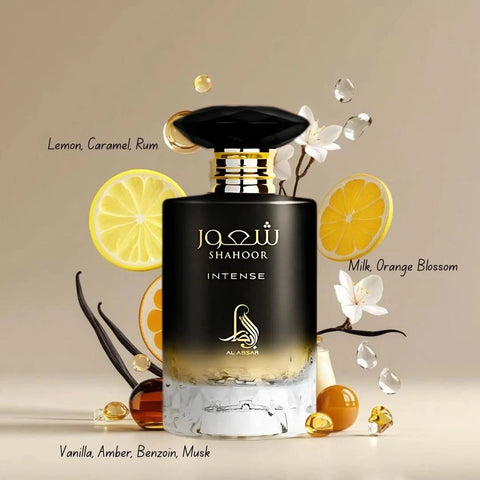 Lattafa Eclaire Banoffi and Shahoor Intense by Al Absar Eau de Parfum 100ml bundle, showing the perfume bottles side by side.