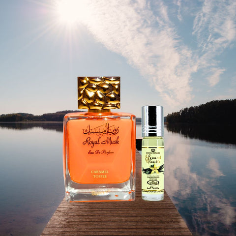 Royal Musk Caramel Toffee EDP Spray 100ML (3.4 OZ) By Surrati & Spanish Vanilla Perfume Oil 6ML (0.2 OZ) By Al Rehab | Sweet, Creamy & Indulgent Scents.  (BUNDLE) - Intense Oud