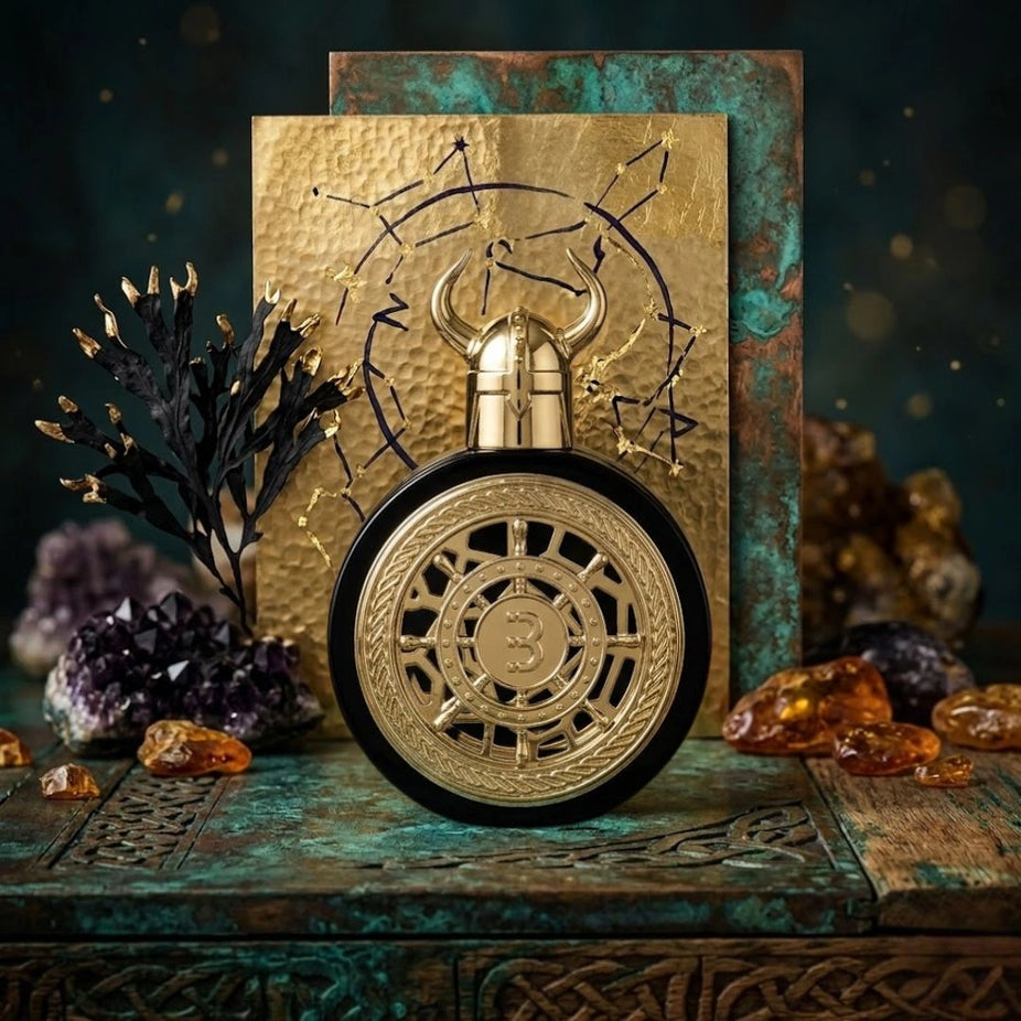 Bharara Viking Cairo Eau De Parfum spray bottle, 100ml, with sleek design and transparent glass showcasing the fragrance.