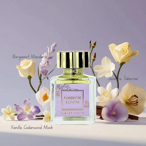 Flower Scents Pure Jasmine & Tuberose Bloom Eau de Parfum bundle with two 65ml spray bottles, featuring floral fragrance.