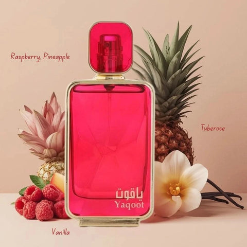Arabian Oud Yaqoot Eau de Parfum spray 100ml bottle, showcasing elegant fragrance packaging with a sleek design.