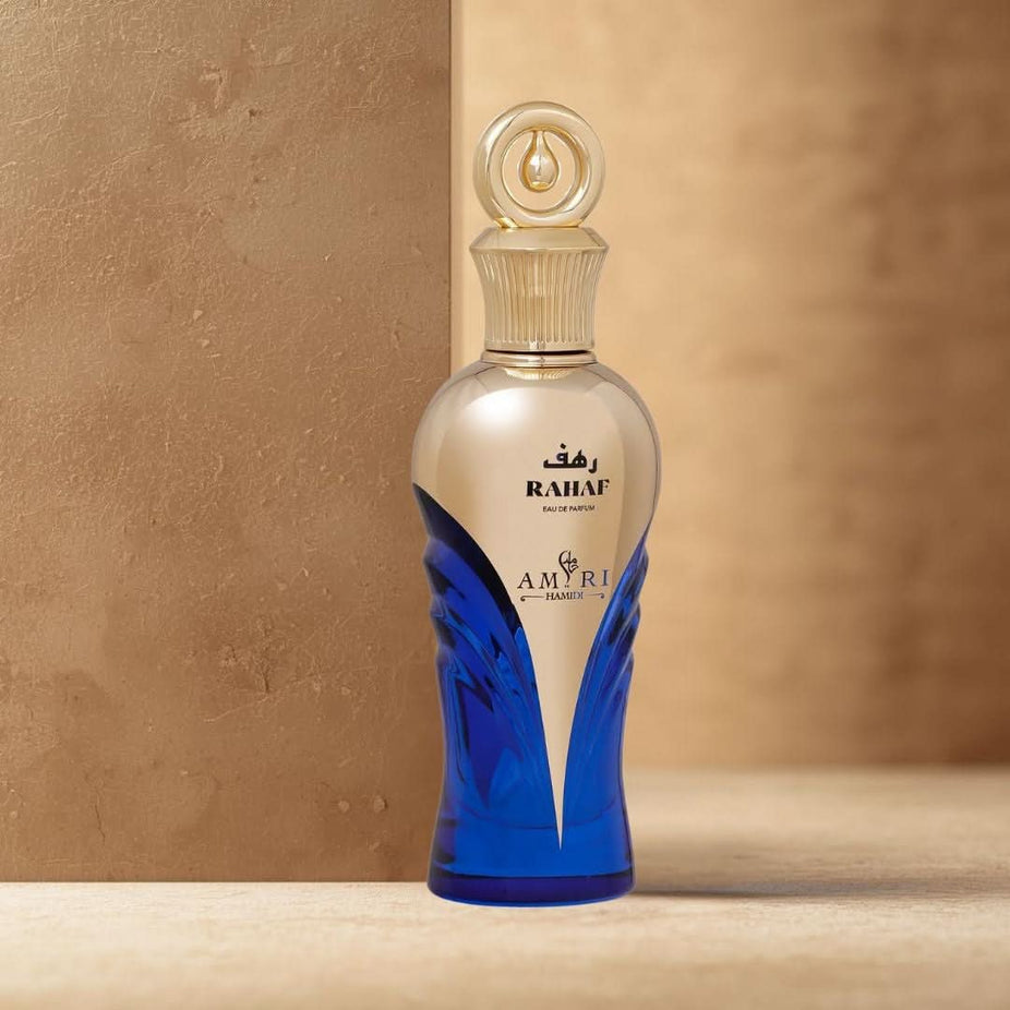 Hamidi Amiri Rahaf Eau de Parfum spray 100ml bottle, elegant design, showcasing the fragrance for women.
