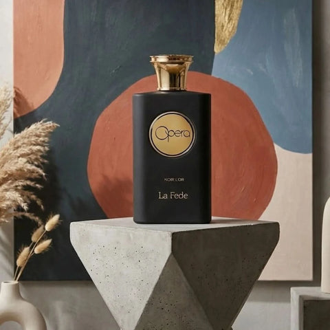 Khadlaj La Fede Opera Noir L'Or Eau de Parfum spray 100ml bottle with elegant black and gold packaging.