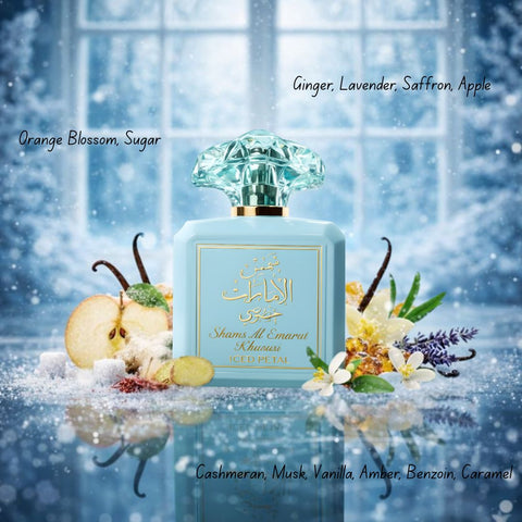 Hawas Ice for Men by Rasasi & Shams Al Emarat Khususi Iced Petal by Ard Al Zaafaran Eau de Parfum Sprays 100ml (3.4 oz) (Bundle)