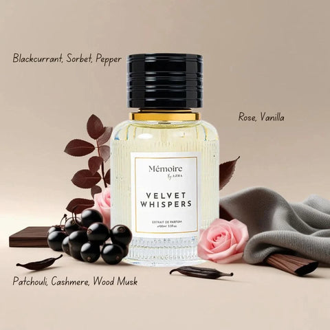 AZHA Oasis Mist & Velvet Whispers perfume spray bundle from Memoire Collection, featuring elegant 100ml fragrance bottles.